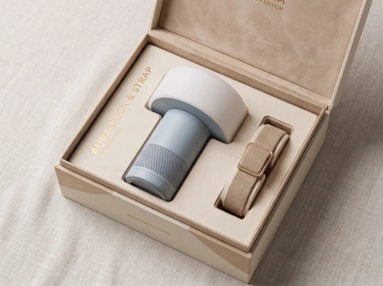 Nona Air Wearable in its shipping box with the charging dock